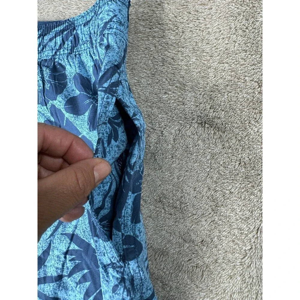 Kirkland Signature Mens XXL Blue Hawaiian Floral Swim Trunks Lined Shorts
